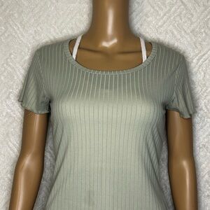 Sage Green Ribbed Women's Short Sleeve Top